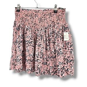 NEW Aeropostale Floral Mini Skirt Smocked Waist Casual‎ Pink Black White L